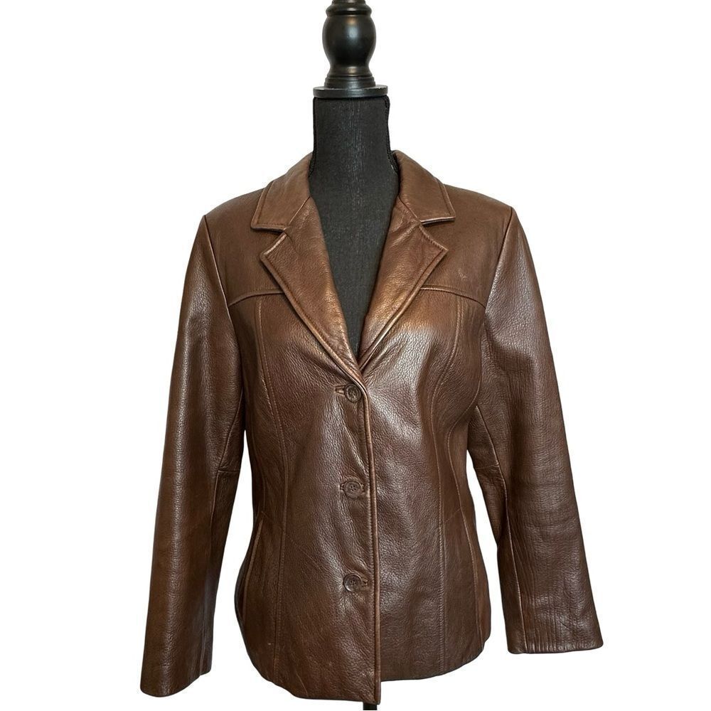 WILSONS Leather Dark Brown Blazer Style Button Front Jacket Size Large